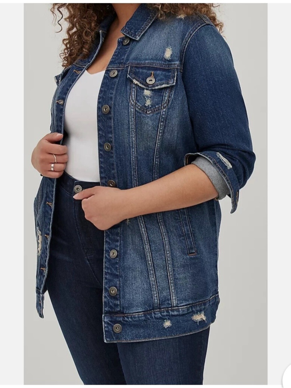 torrid NWT Dark Blue Distressed Longline Denim Jacket